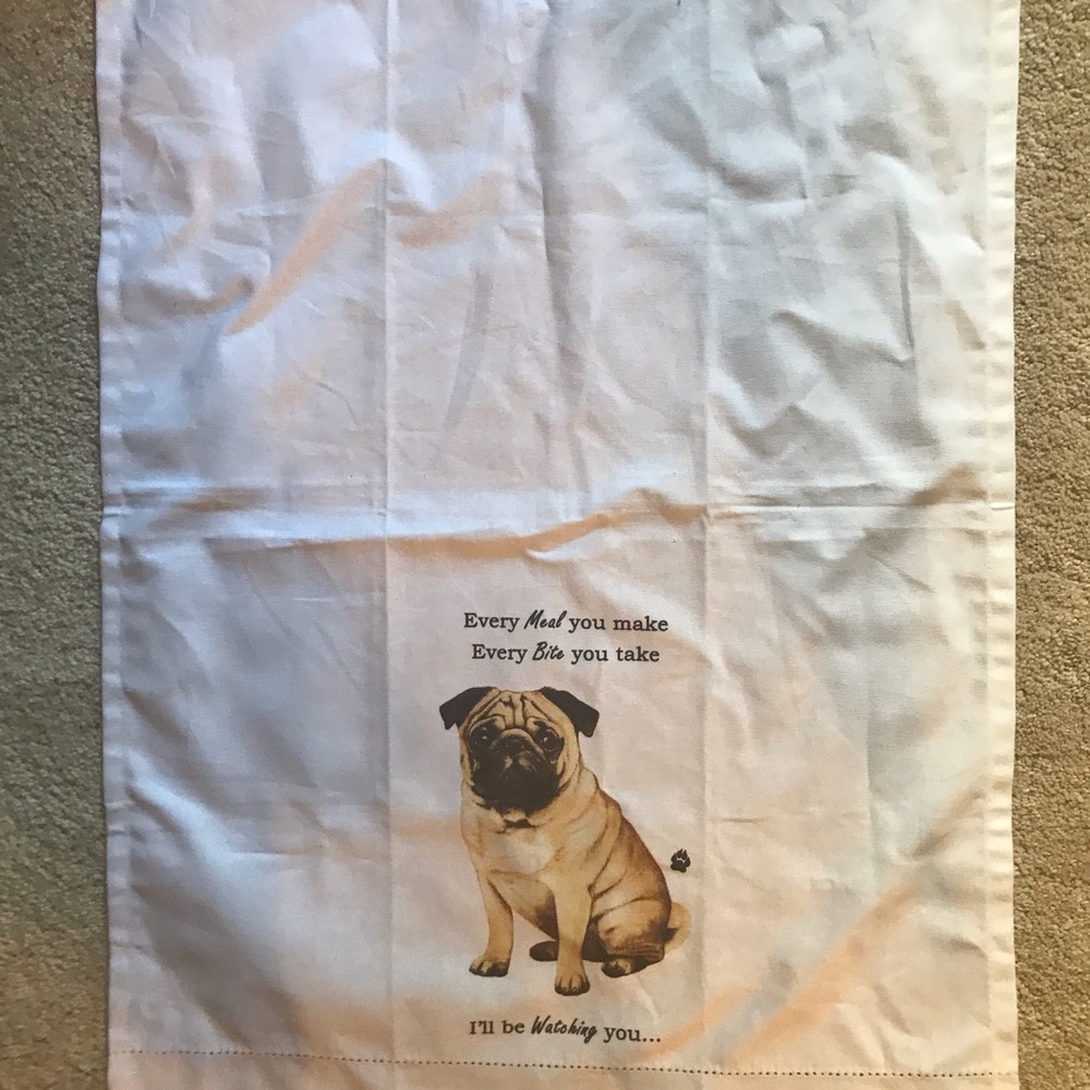 Pug Print Kitchen Tea Towel - White kitchen dog pet decor dish
